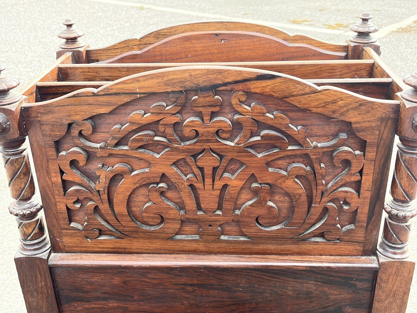 Victorian Rosewood Canterbury Magazine Rack With Drawer On Castors
