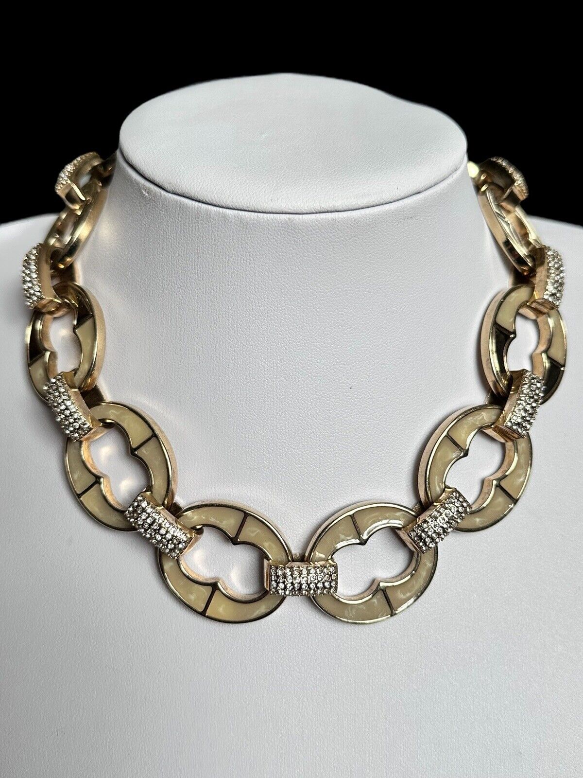 Vintage Gold Plated Enamel Statement Chainlink Necklace
