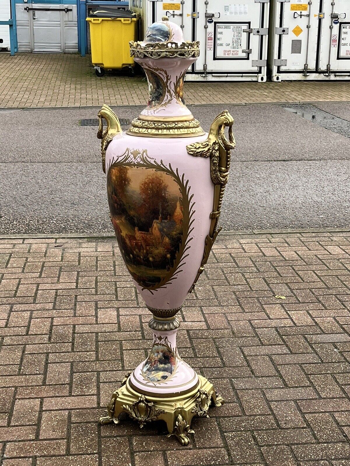 HUGE Freestanding Ormolu Mounted & Porcelain Lidded Urn. 134 Cms Tall.