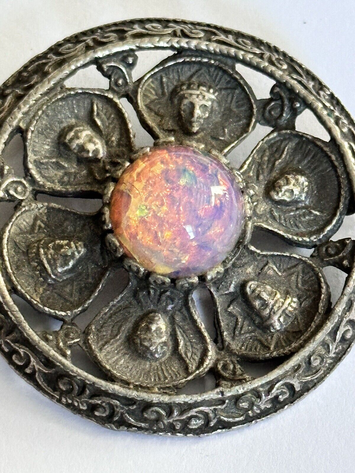 Vintage Silver Tone Heads Dragons Breath Brooch