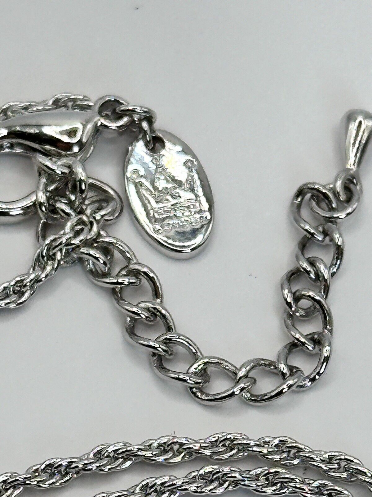 Vintage 1980s Rhodium Plated Blue Butterfly Diamanté Pendant Necklace