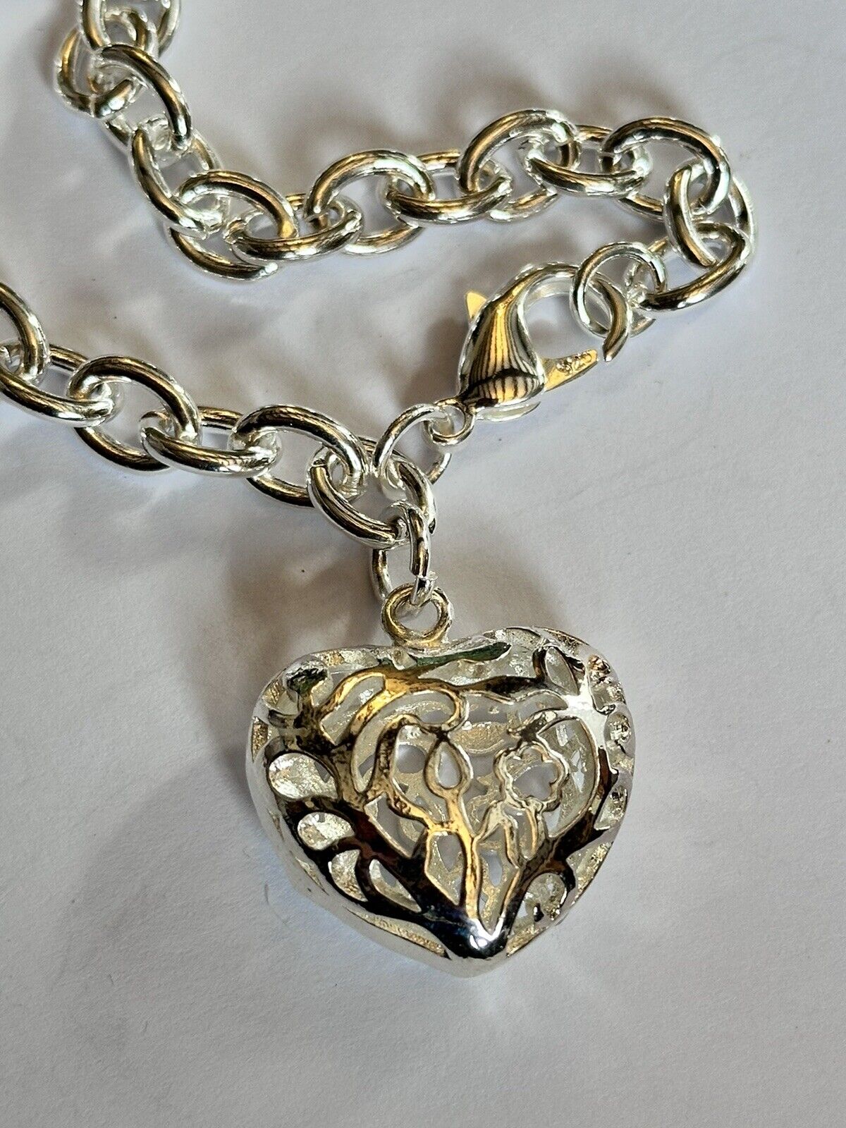 Silver 925 Chain With Heart Drop Bracelet 25.66g