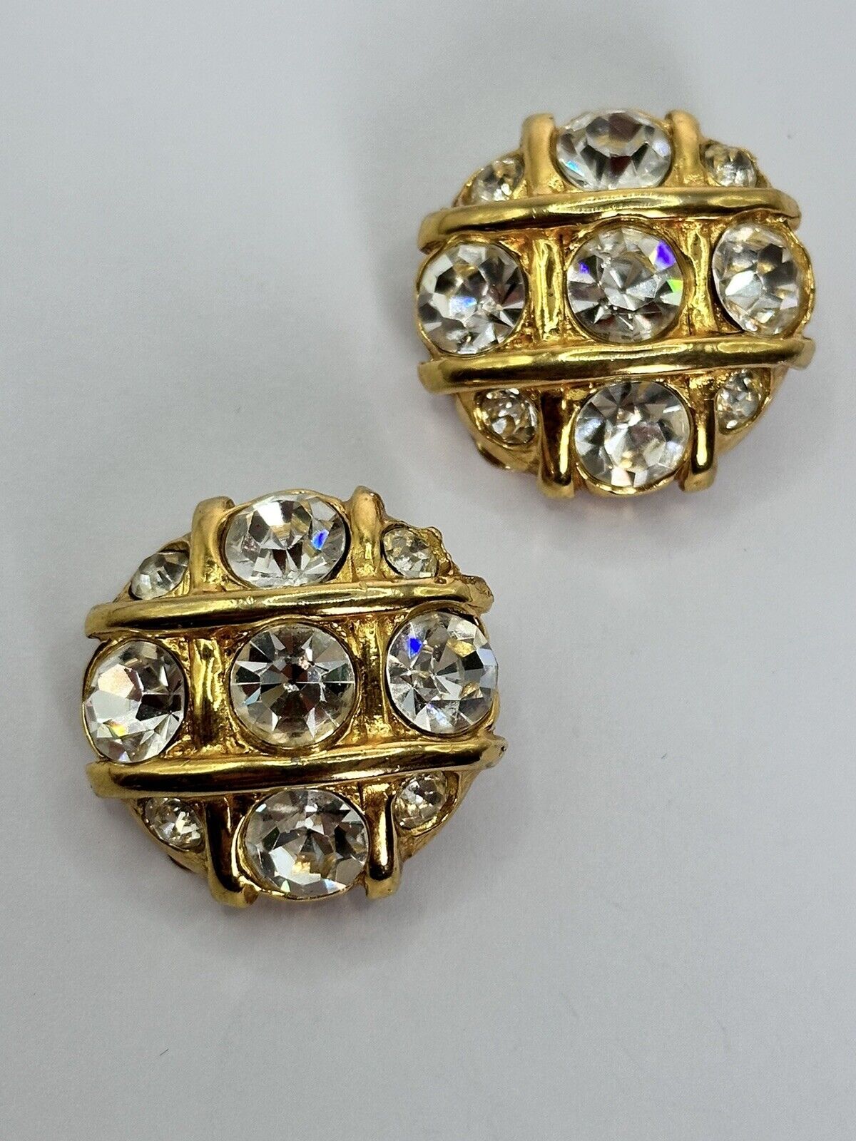 Vintage Statement Gold Tone Diamanté Clip On Earrings
