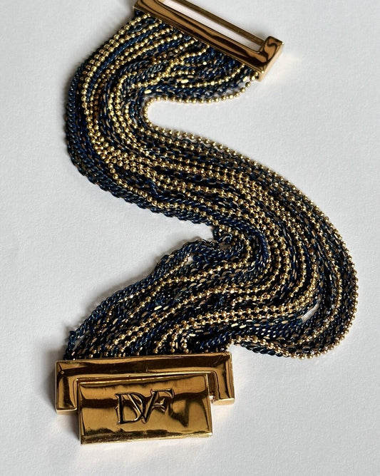 Diane Von Furstenberg Blue Gold Tone Multi Strand Bracelet