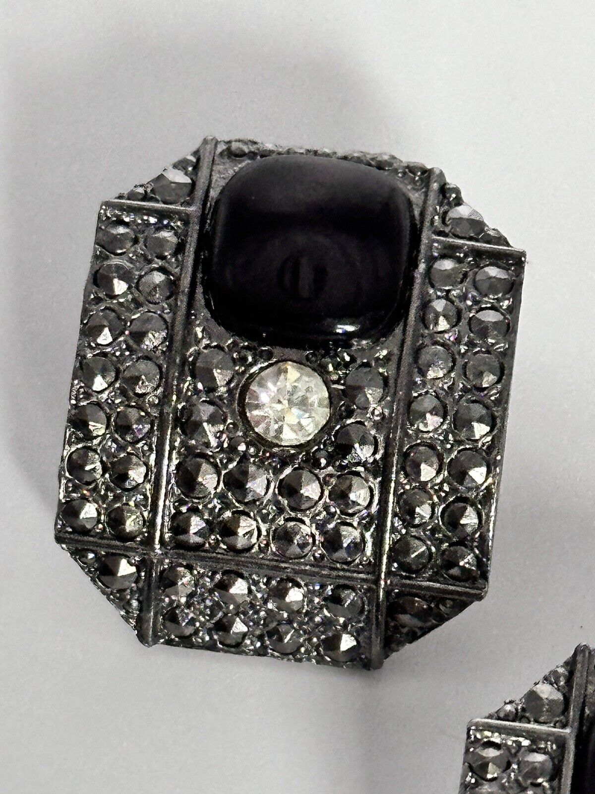 Vintage Silver Tone Marcasite Diamanté Earrings