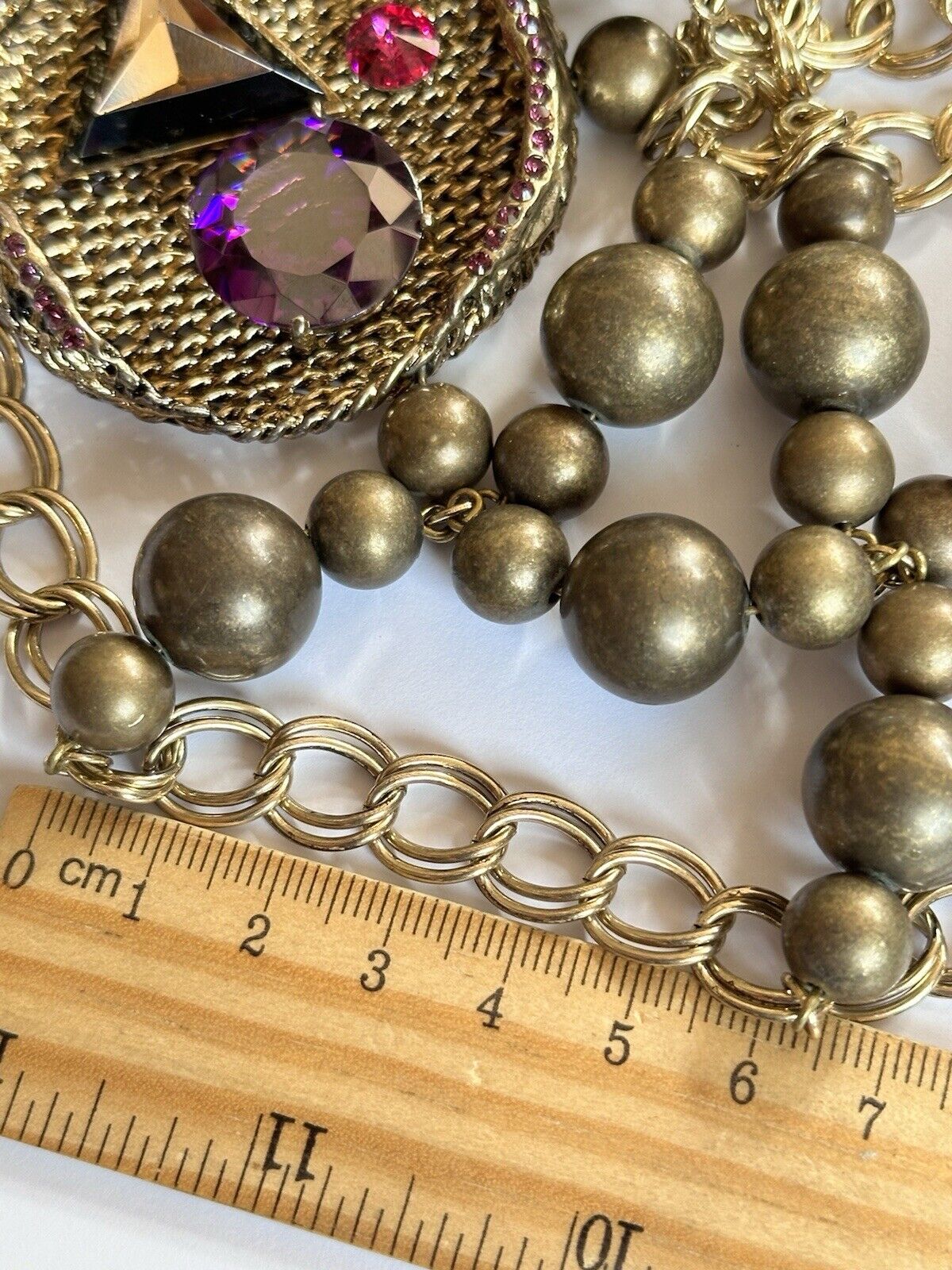 Vintage Runway Statement Beaded Diamanté Gold Purple Pink Necklace