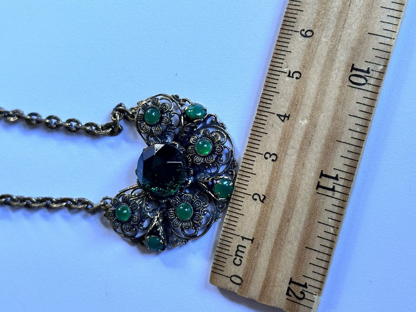 Vintage Green Czech Crystal Short Length Necklace