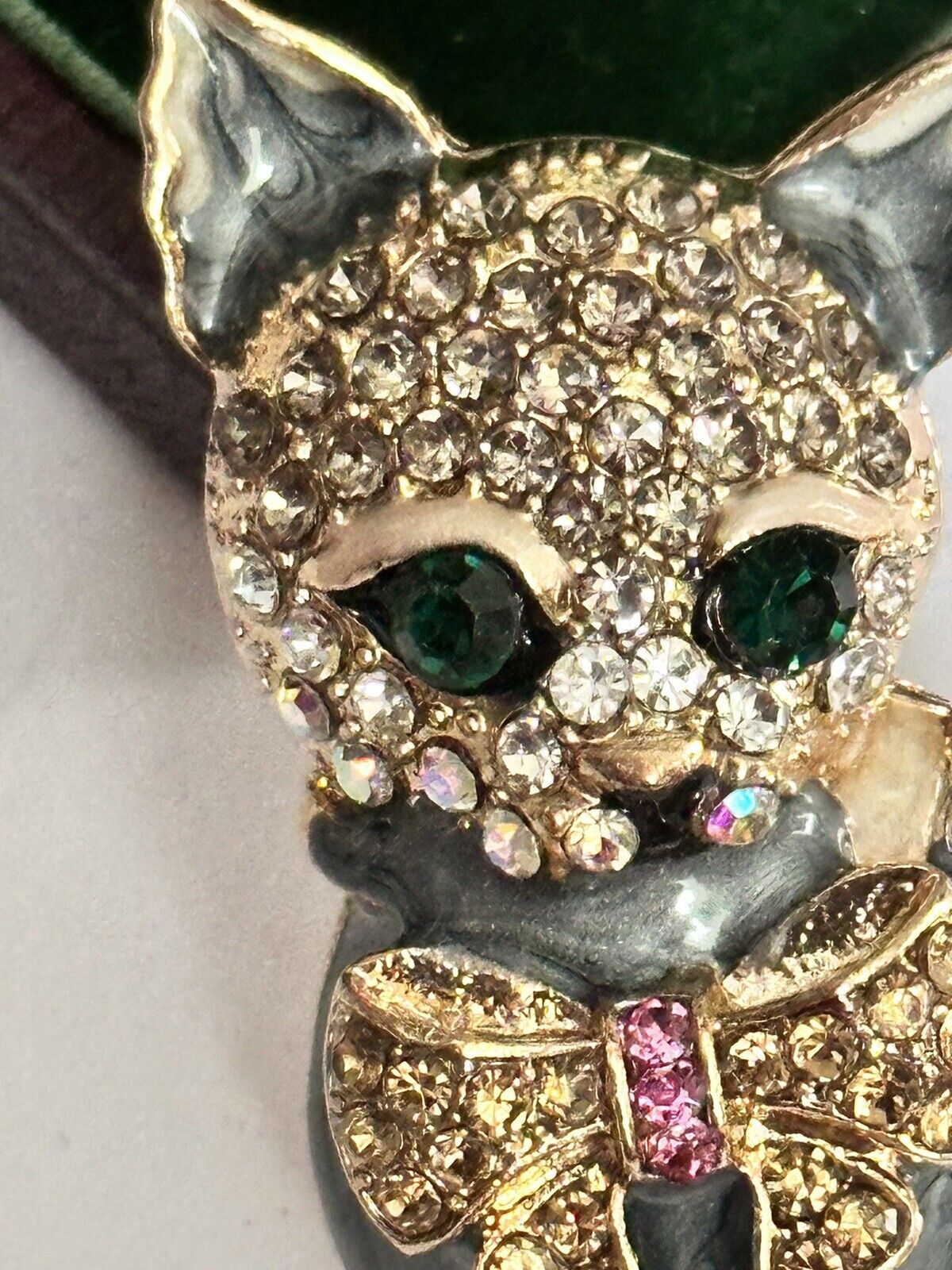 Vintage Enamel Diamanté Cat Brooch