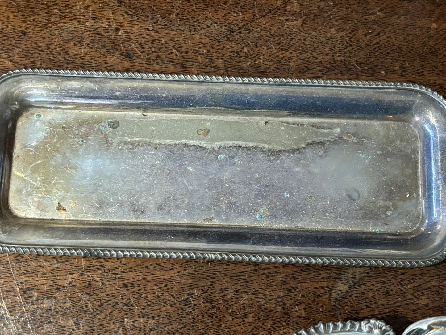 Silver Plate Salt & Pepper And Sauce Set On Tray