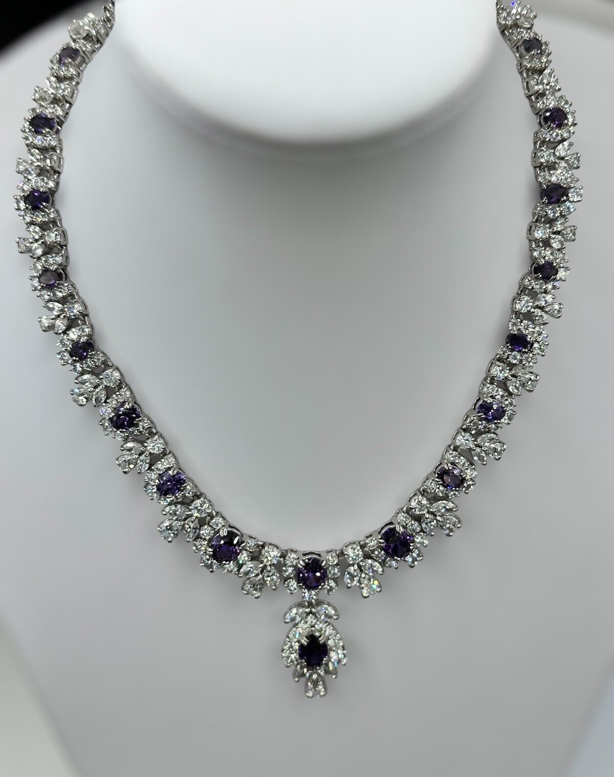 Vintage Statement Purple Clear Diamantés Lavaliere Necklace