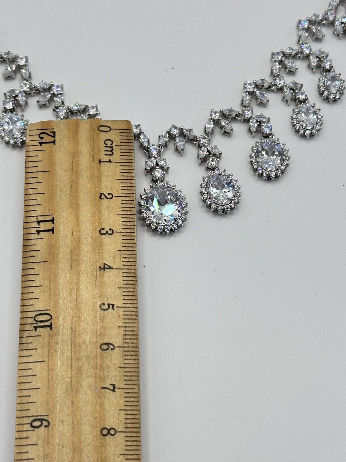 Vintage 1980s Rhodium Plated Necklace Made With Swarovski Crystals