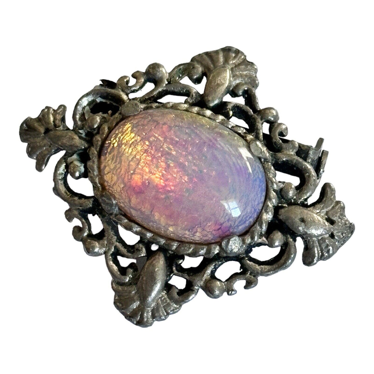 Vintage Silver Tone Heads Dragons Breath Foil Back Brooch