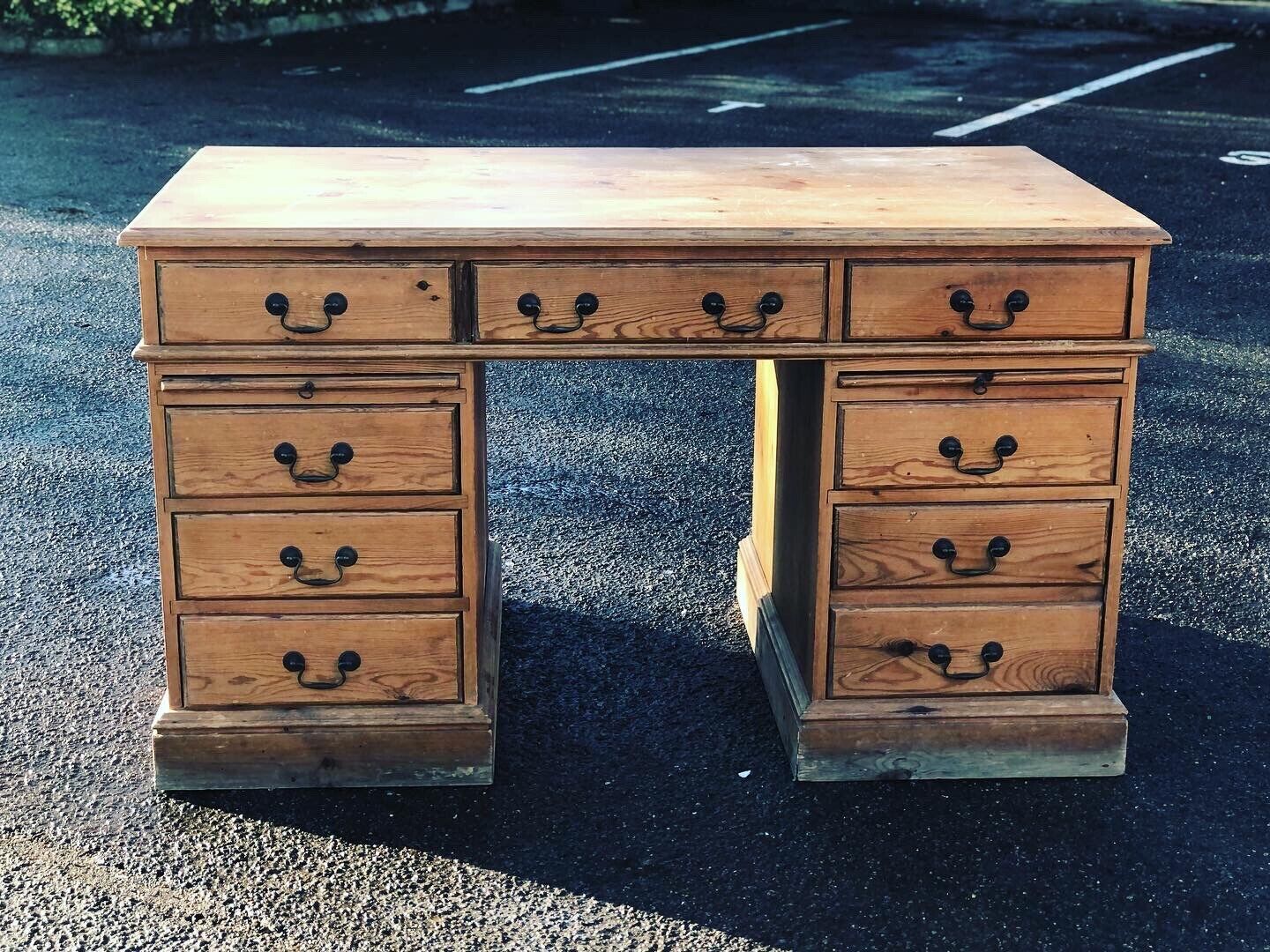 Pine Pedestal Desk. Large In Size