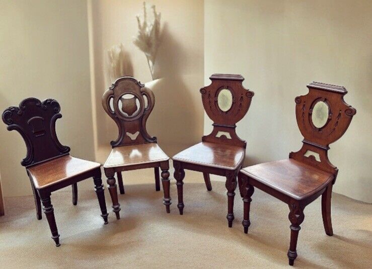 4 Victorian Shield Back Mahogany Hall Chairs. Country House Furniture