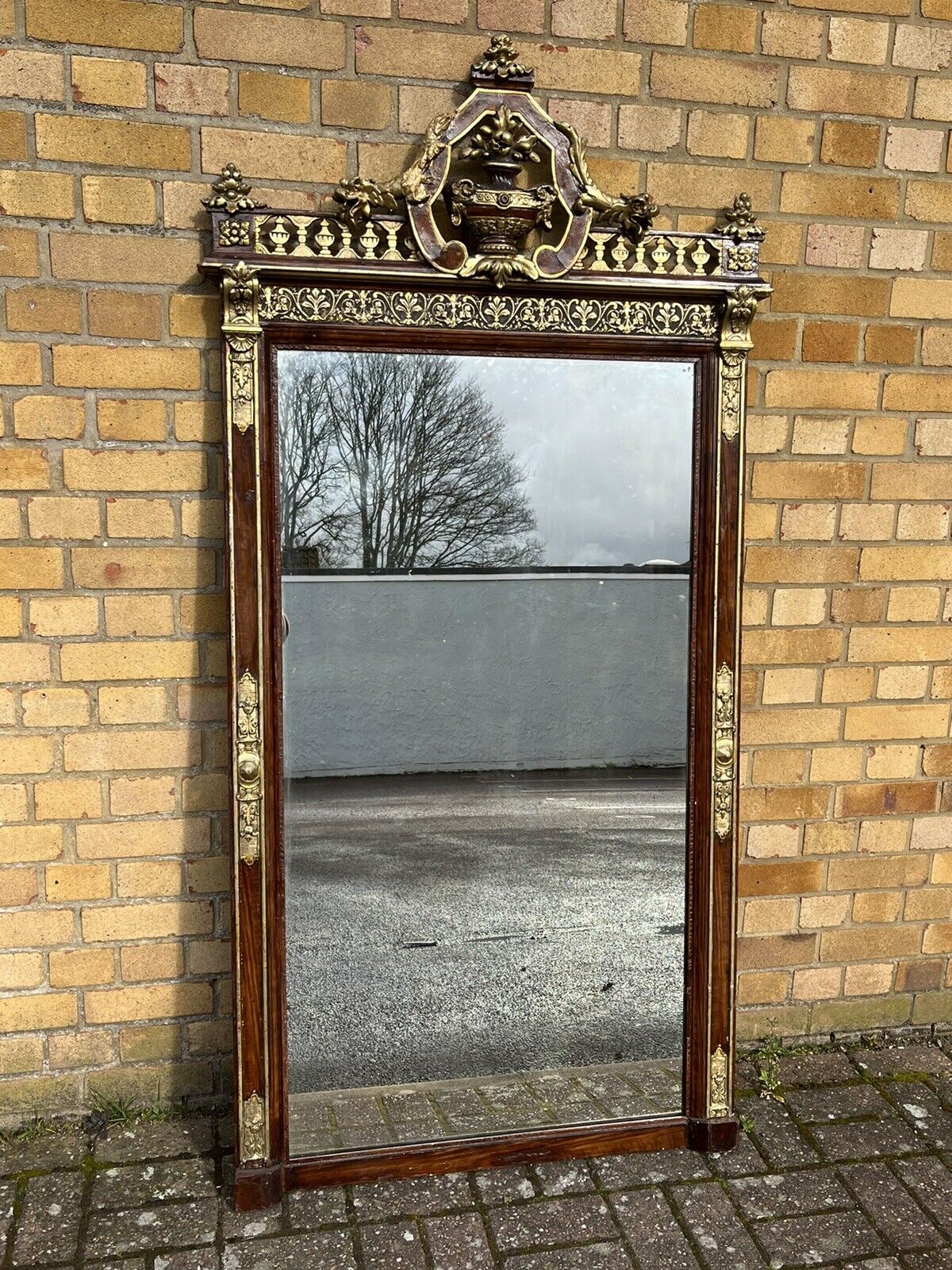 Antique Continental Gilt Mirror, Large & Impressive. Very Thick Antique Glass