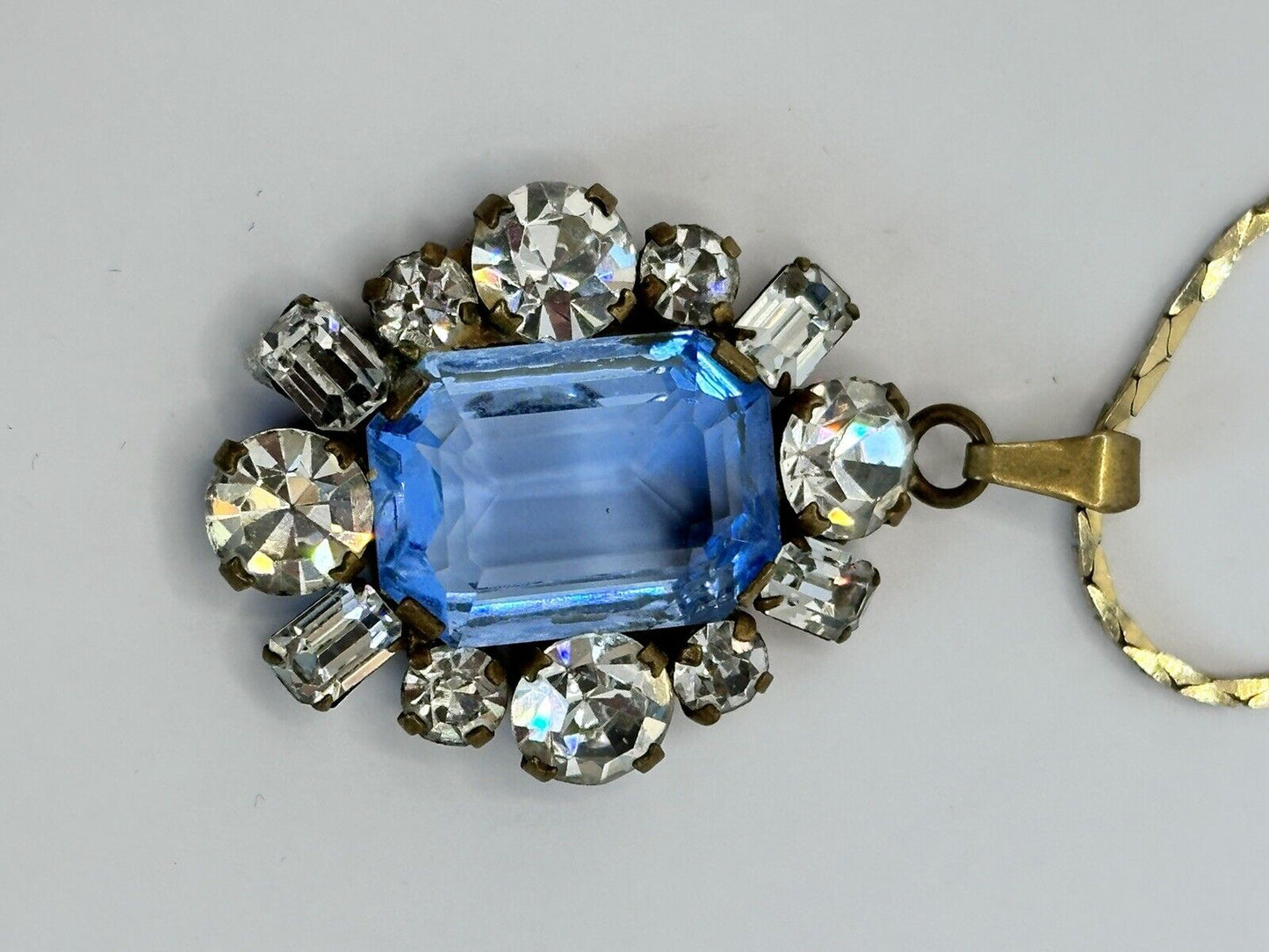 Vintage Blue Clear Paste Necklace Gold Plated Chain