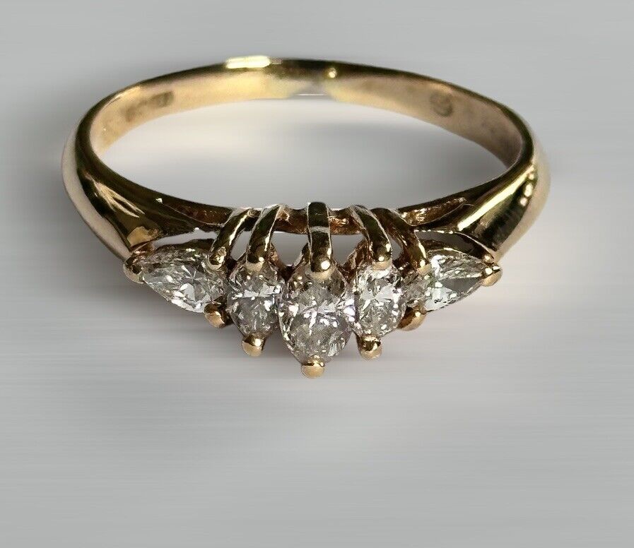 Vintage 18ct Gold Marquise Pear 0.50ct Diamond Ring Size N1/2