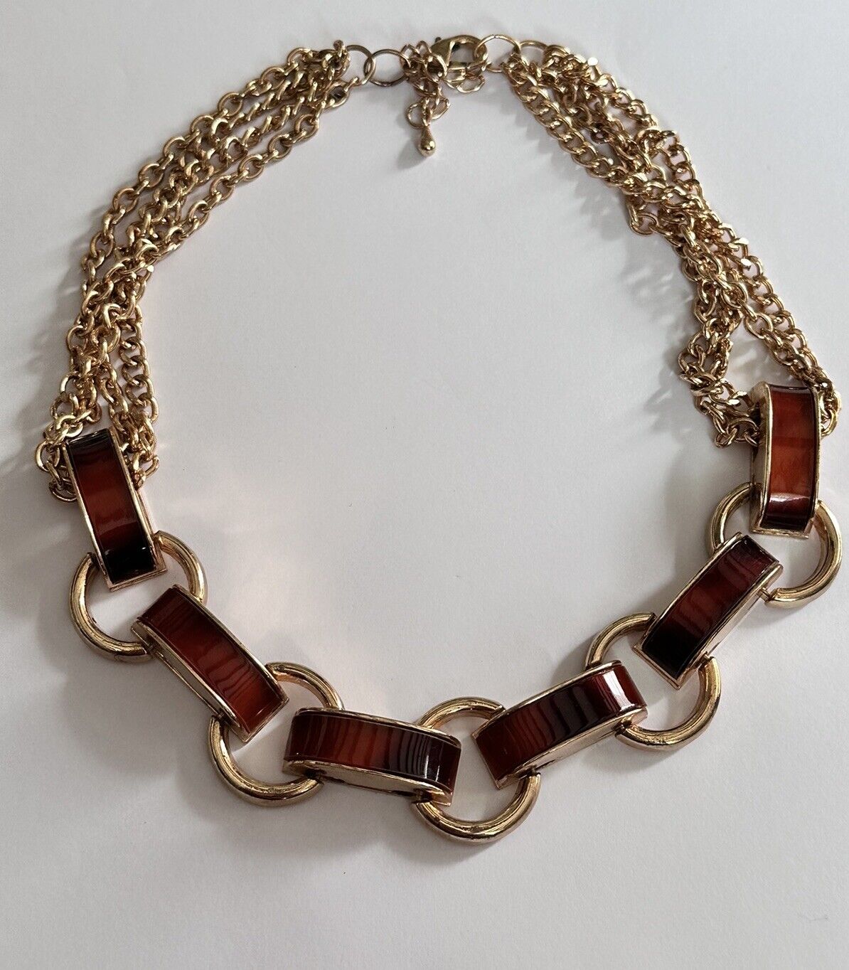 Vintage 1980s Gold Tone Brown Designer Style Necklace