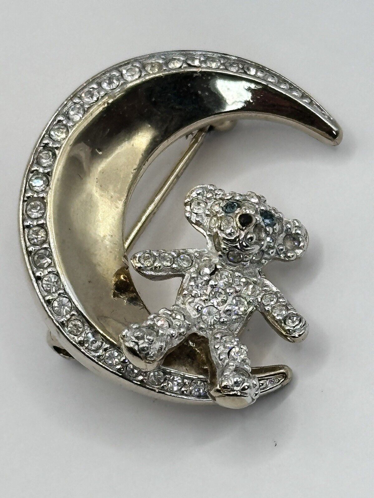 Vintage Butler And Wilson Teddy On Moon Brooch