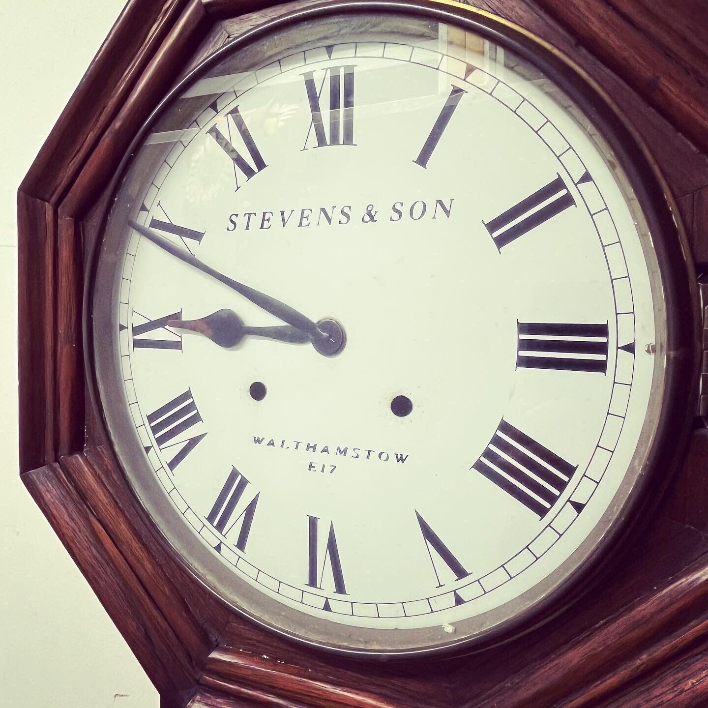 E17 Walthamstow Drapers Shop Drop Dial Wall Clock. Chimes on a gong.