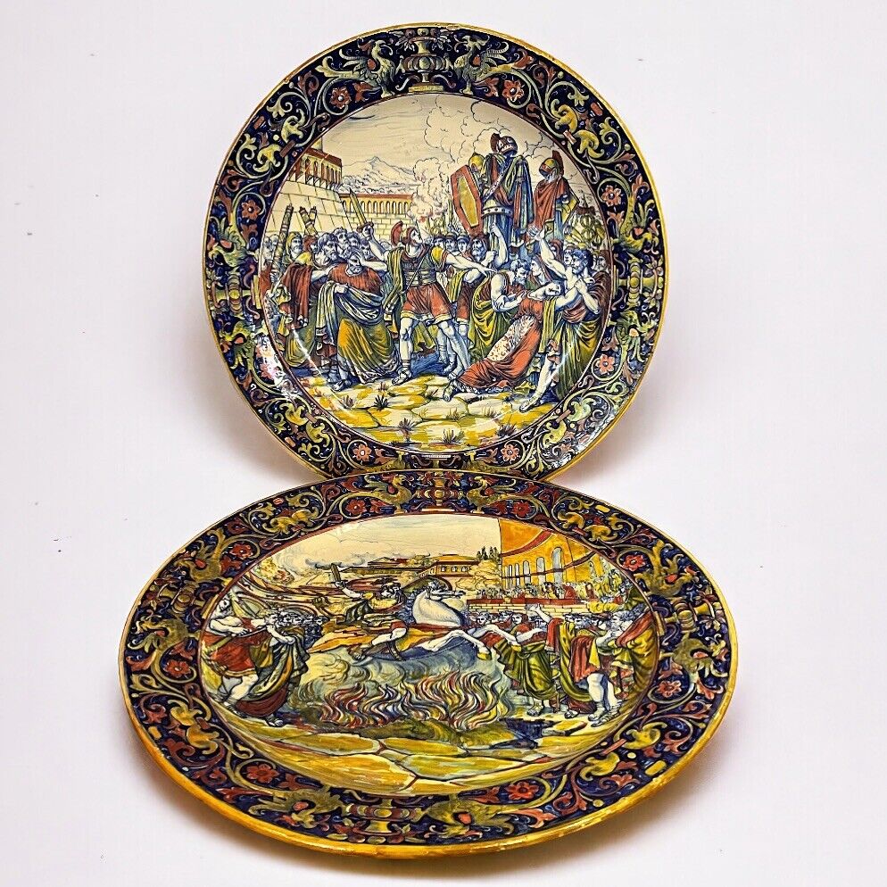 Majolica Roman Centurion Decorated Early 19th Century Huge Wall Chargers