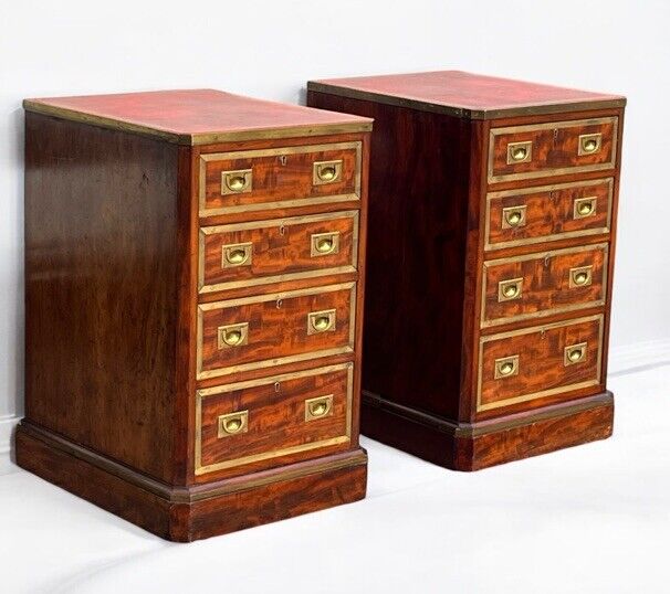 Antique Pair Of Bedside Drawers. Mahogany With Brass Bound Decoration