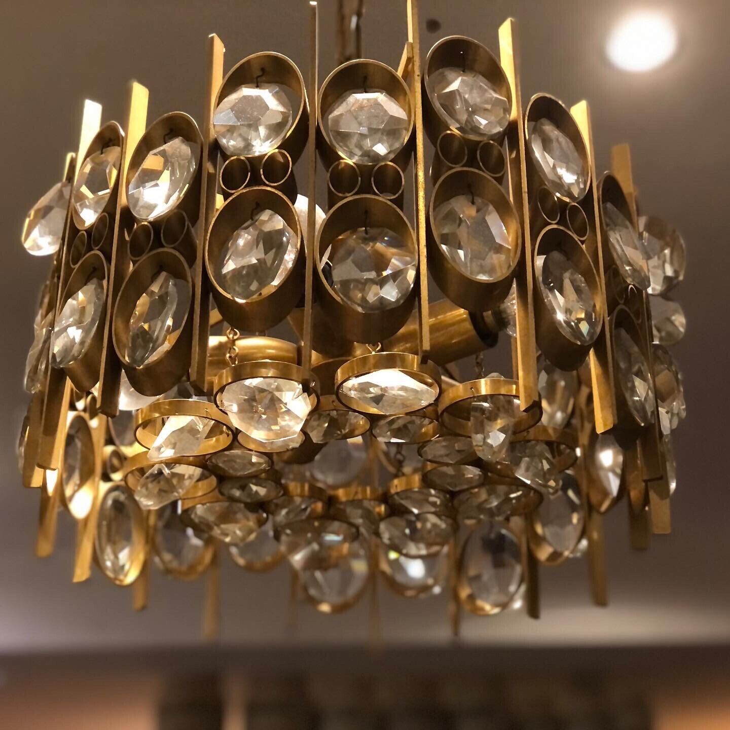 Mid Century Gilt Brass Chandelier by Palwa, circa 1970s