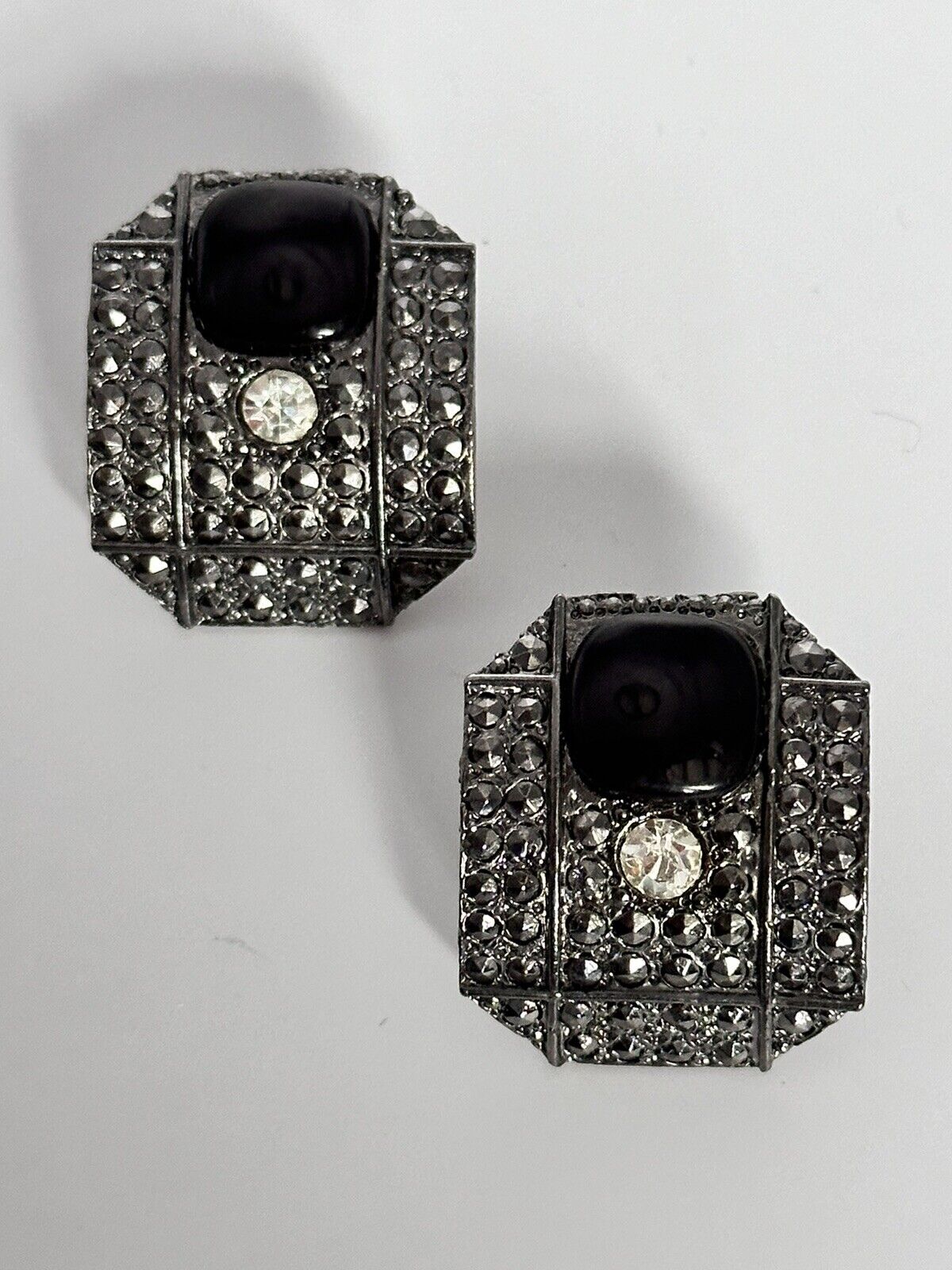 Vintage Silver Tone Marcasite Diamanté Earrings