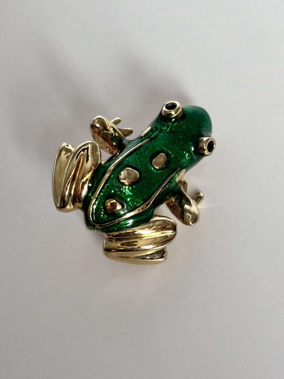 Vintage Gold Tone Green Enamel Frog Brooch