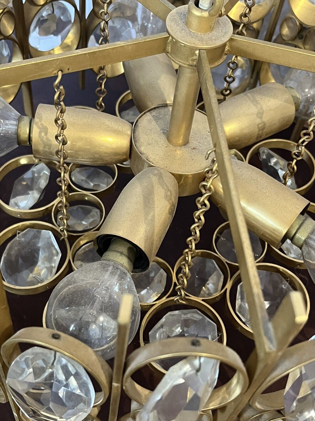 Mid Century Gilt Brass Chandelier by Palwa, circa 1970s