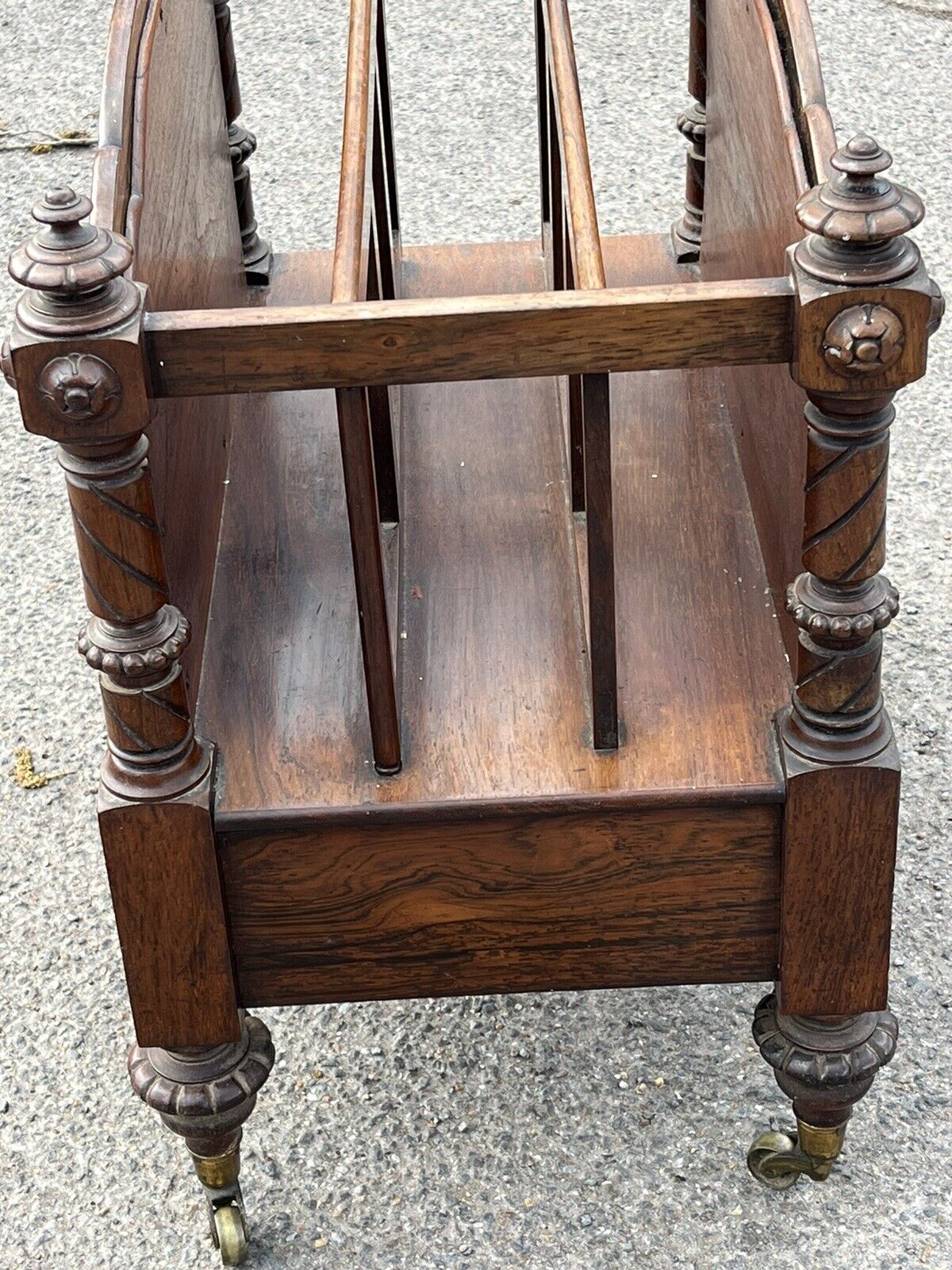 Victorian Rosewood Canterbury Magazine Rack With Drawer On Castors