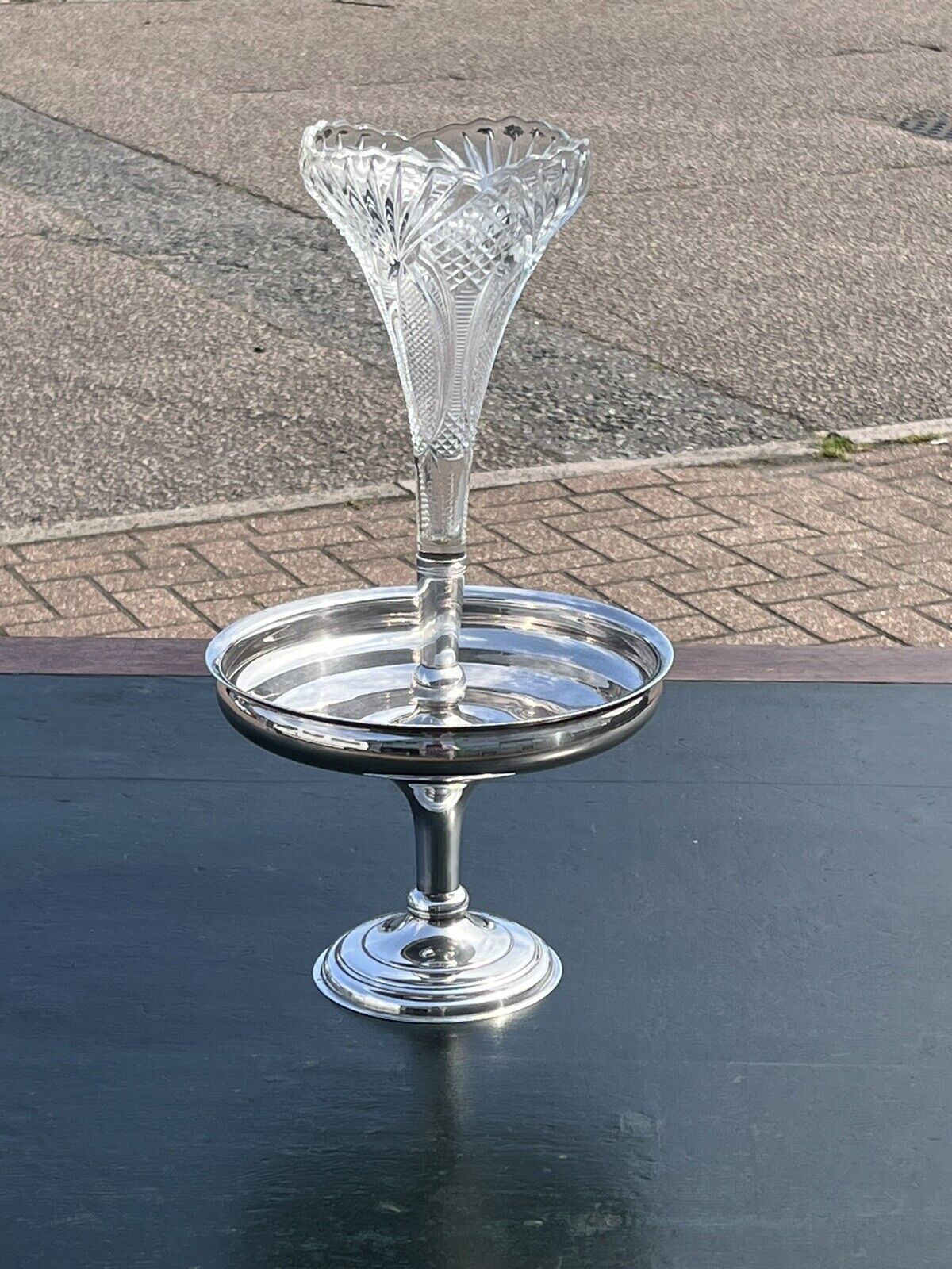 Silver Plate & Glass Single Stem Epergne