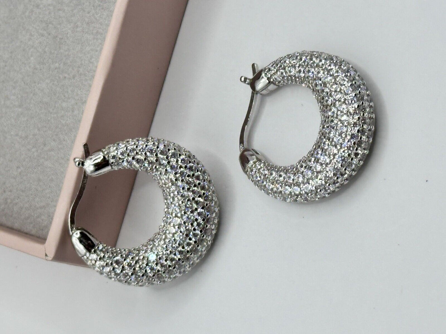 Vintage Diamonique Sterling Silver Hoop Earrings Boxed