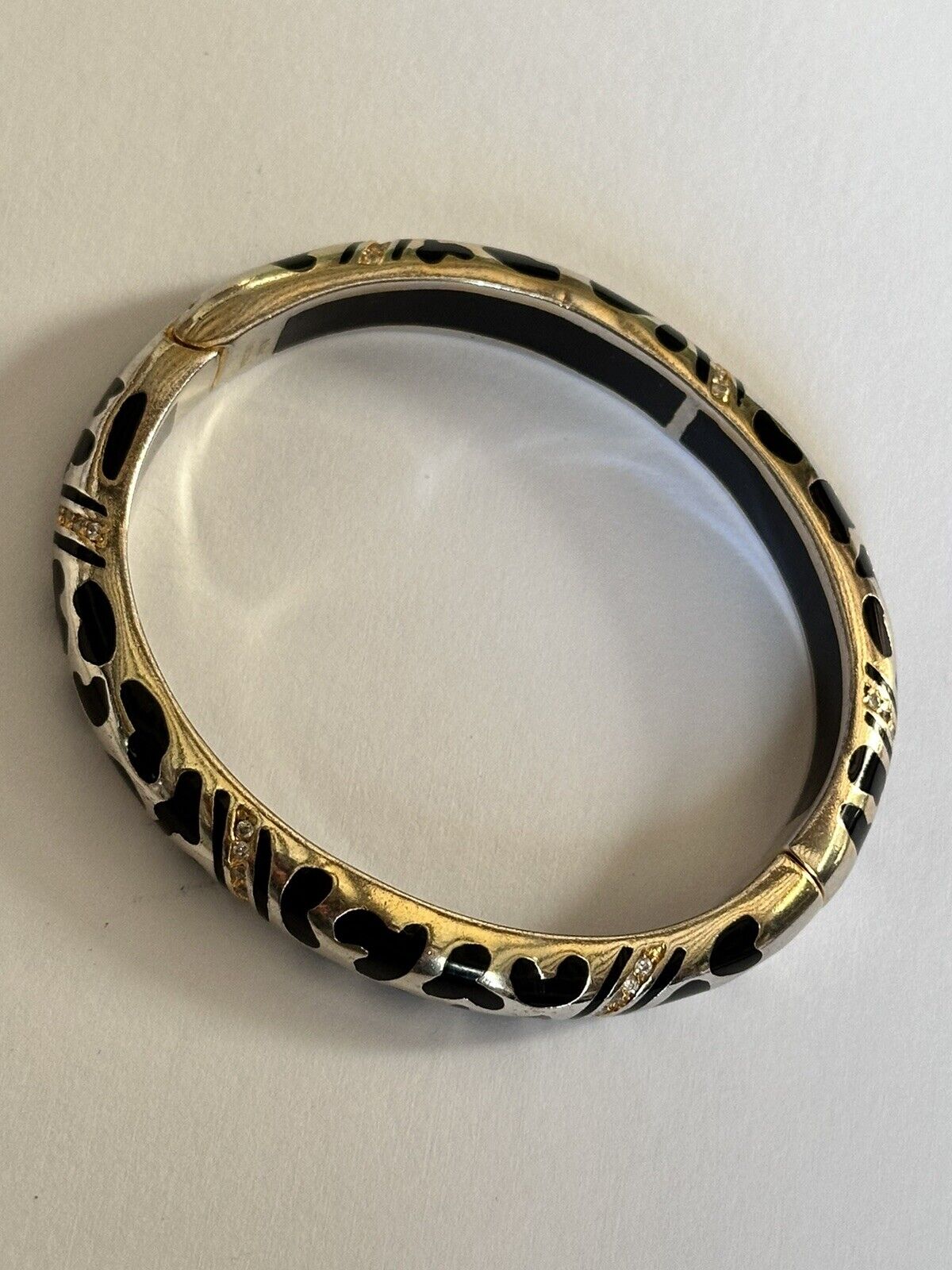 Designer Andrew Hamilton Crawford Gold Wash Black Enamel Diamanté Hinged Bangle