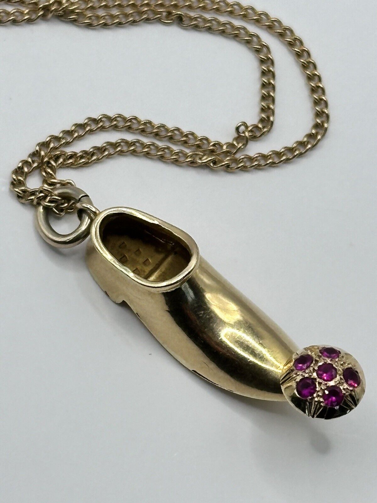 Vintage 18ct Gold Shoe With Rubies On 9ct Chain