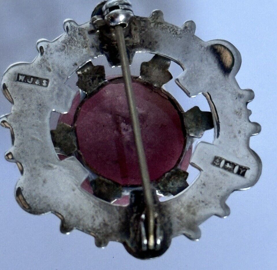 Vintage Silver 925 Pink Agate Brooch