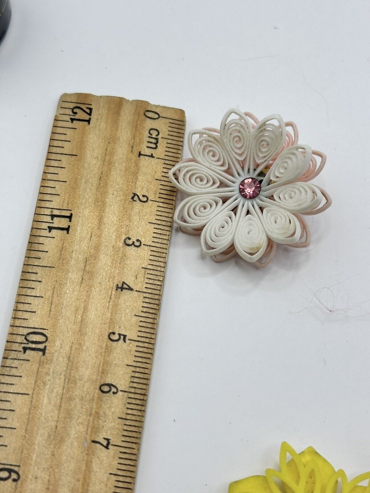 Vintage 1950s Plastic Flower Pink Yellow Clip On Earrings Set Of 2