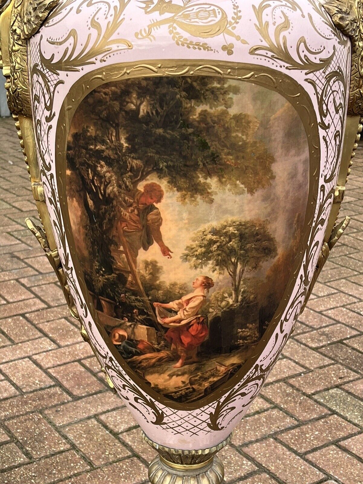 HUGE Freestanding Ormolu Mounted & Porcelain Lidded Urn. 134 Cms Tall.