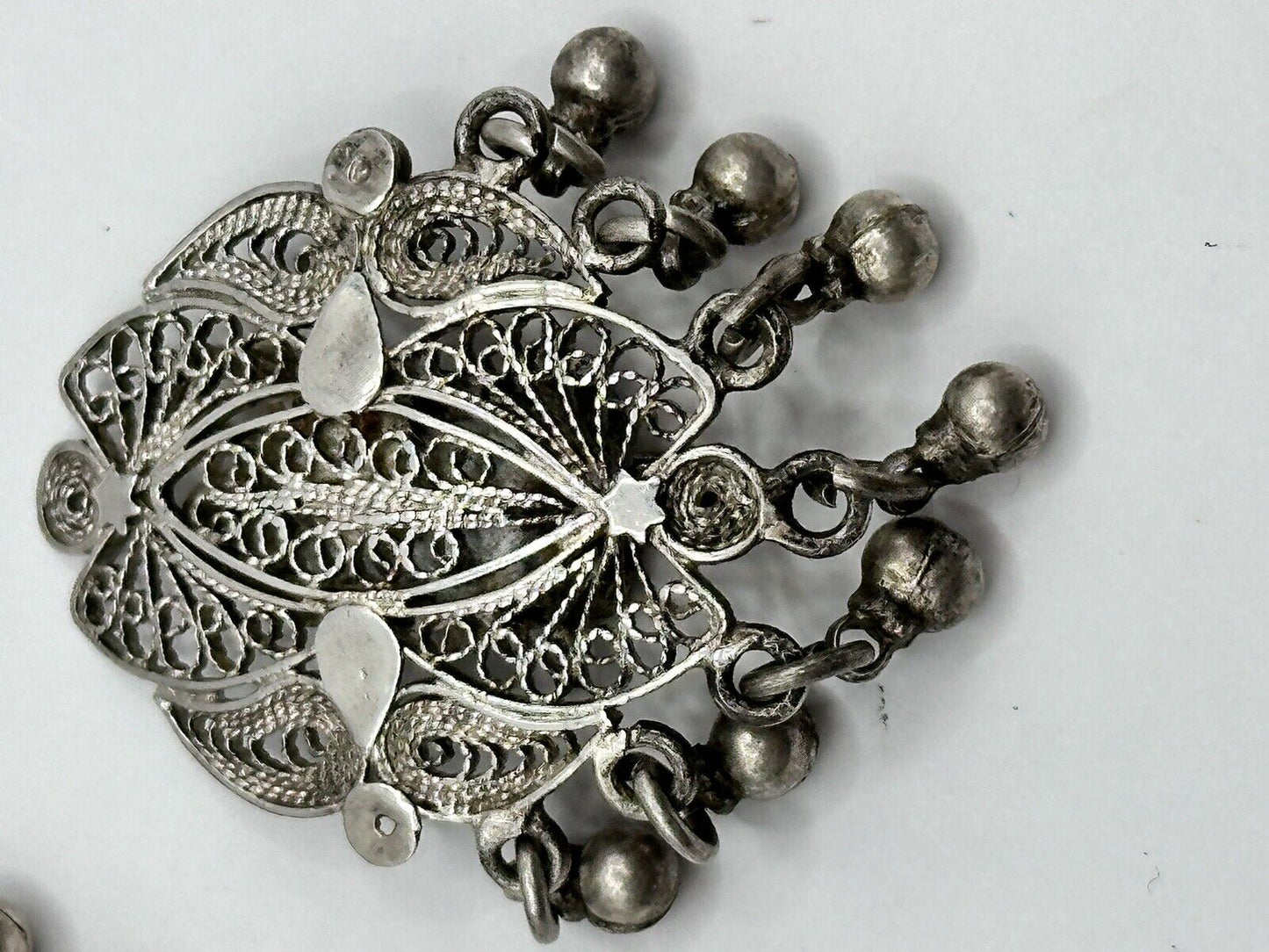 Vintage Silver Tone Filigree Clip On Earrings