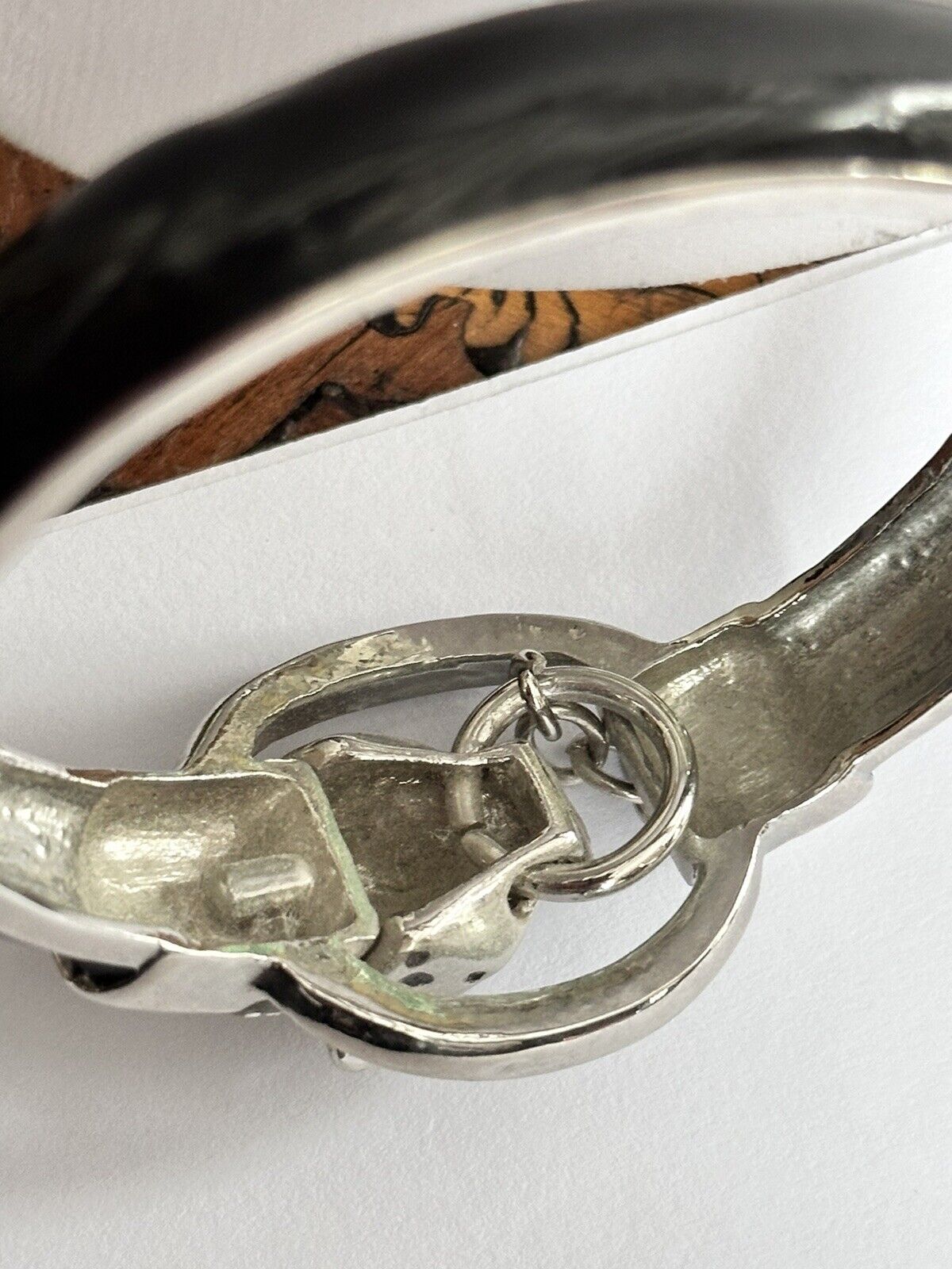 Vintage Silver Tone Leopard Door Knocker Hinged Cuff Bracelet
