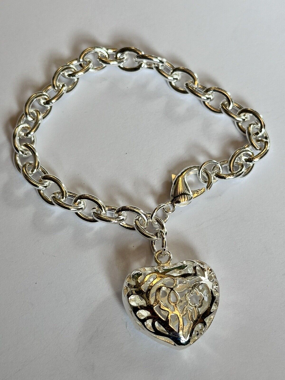 Silver 925 Chain With Heart Drop Bracelet 25.66g