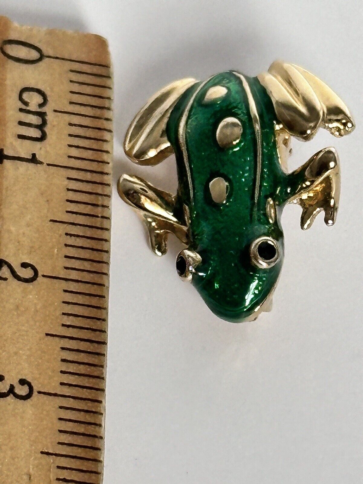 Vintage Gold Tone Green Enamel Frog Brooch