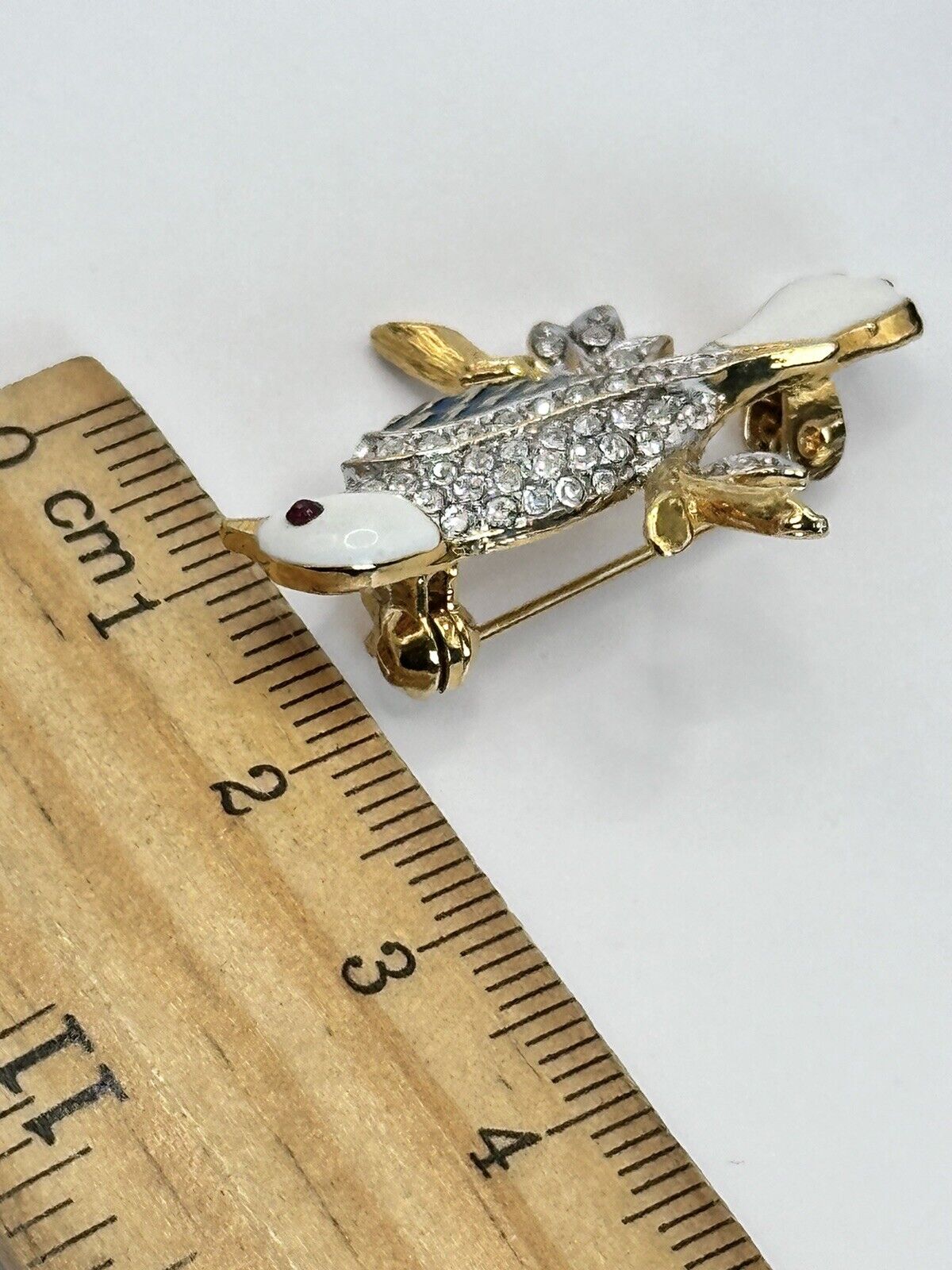 Vintage Gold Plated Enamel Bird Brooch
