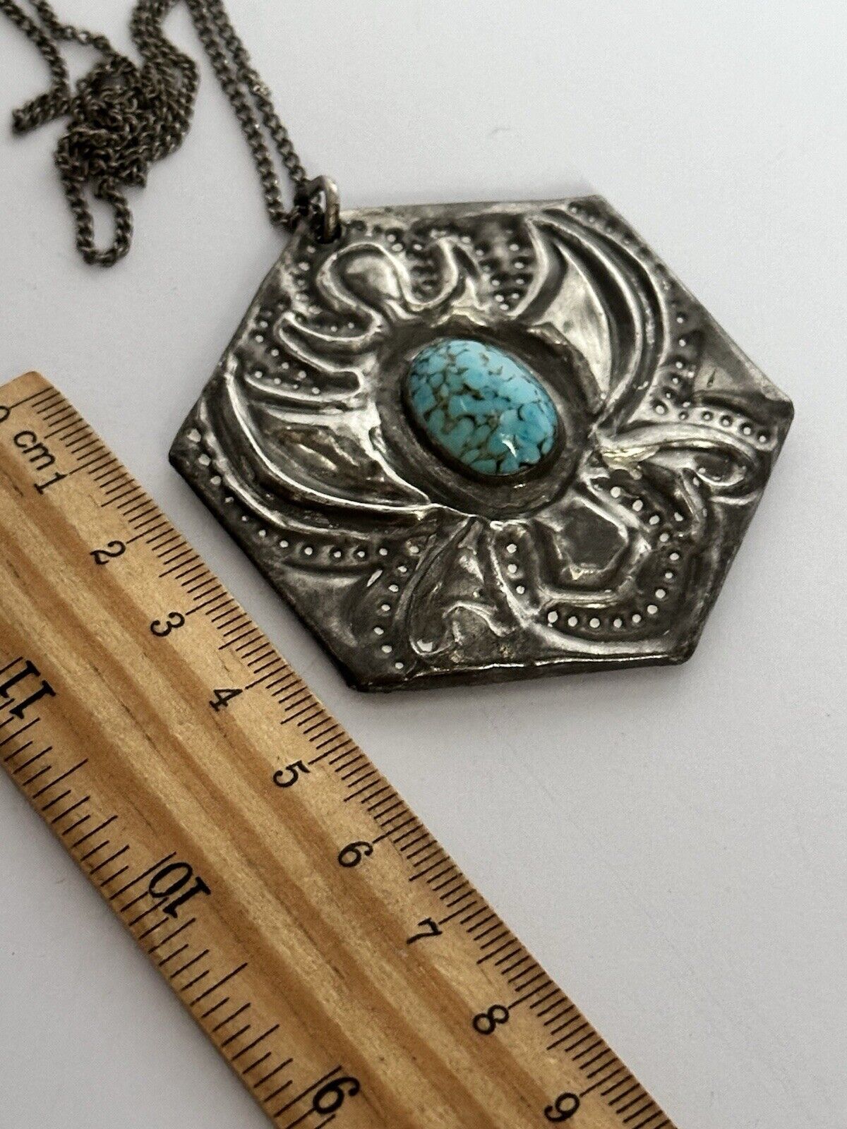 Vintage Native American Peyote Turquoise Stone Pendant Necklace