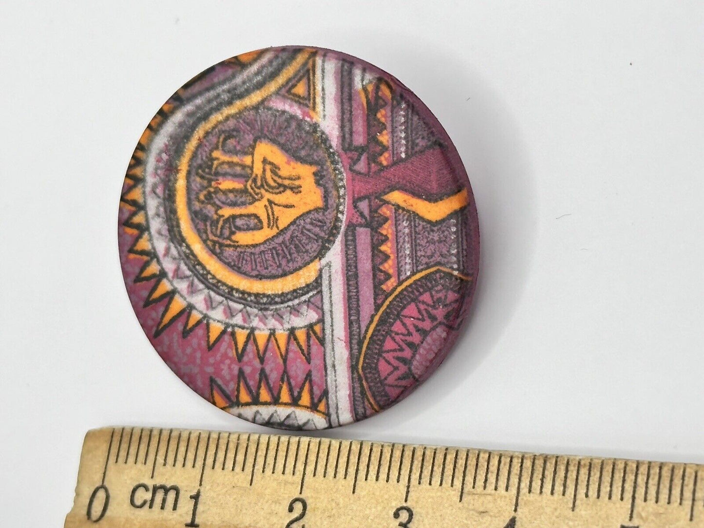 Vintage Ethnic Pink Orange Patterned Disk Clip On Earrings