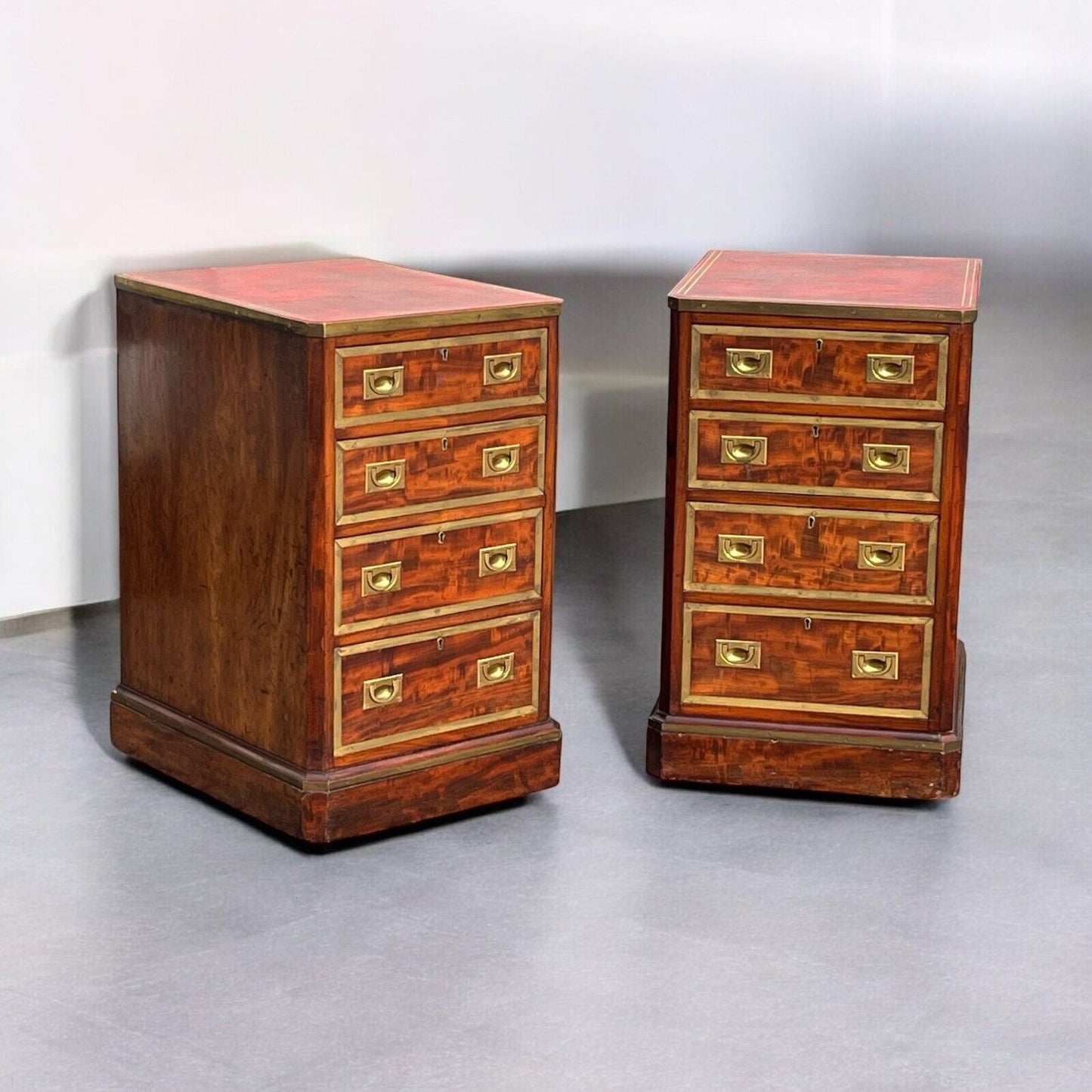 Antique Pair Of Bedside Drawers. Mahogany With Brass Bound Decoration