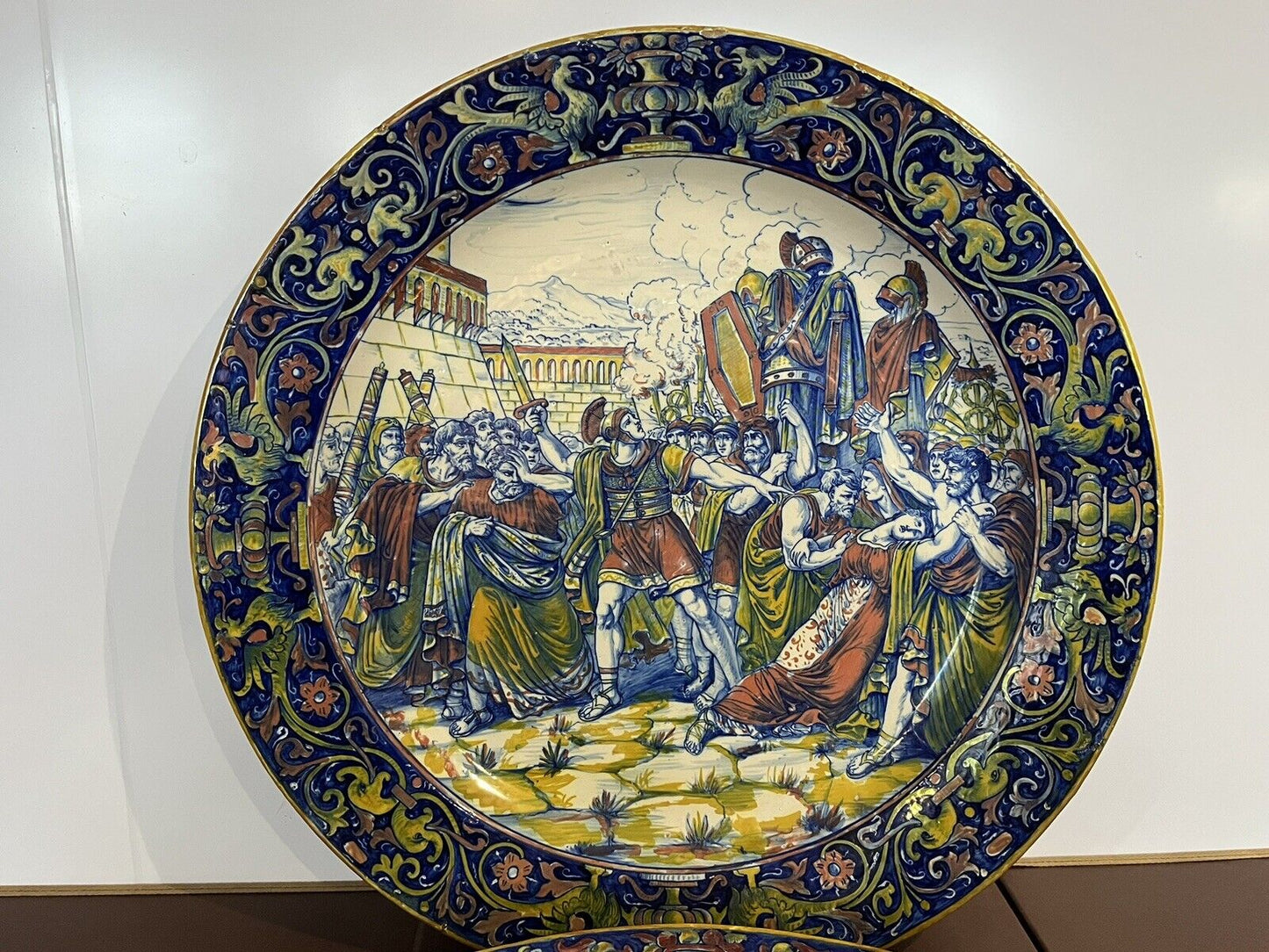 Majolica Roman Centurion Decorated Early 19th Century Huge Wall Chargers