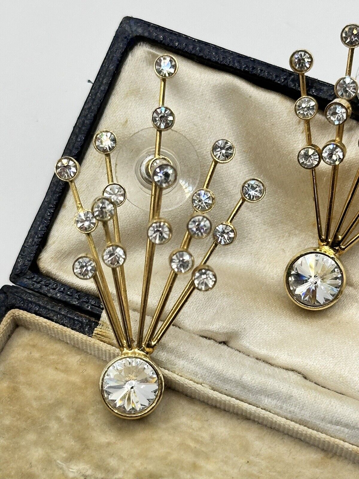 Vintage Gold Tone Diamanté Spray Earrings