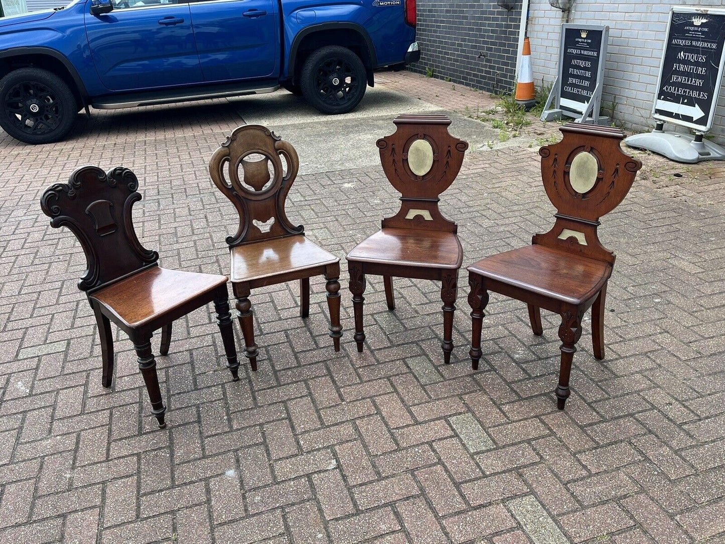 4 Victorian Shield Back Mahogany Hall Chairs. Country House Furniture