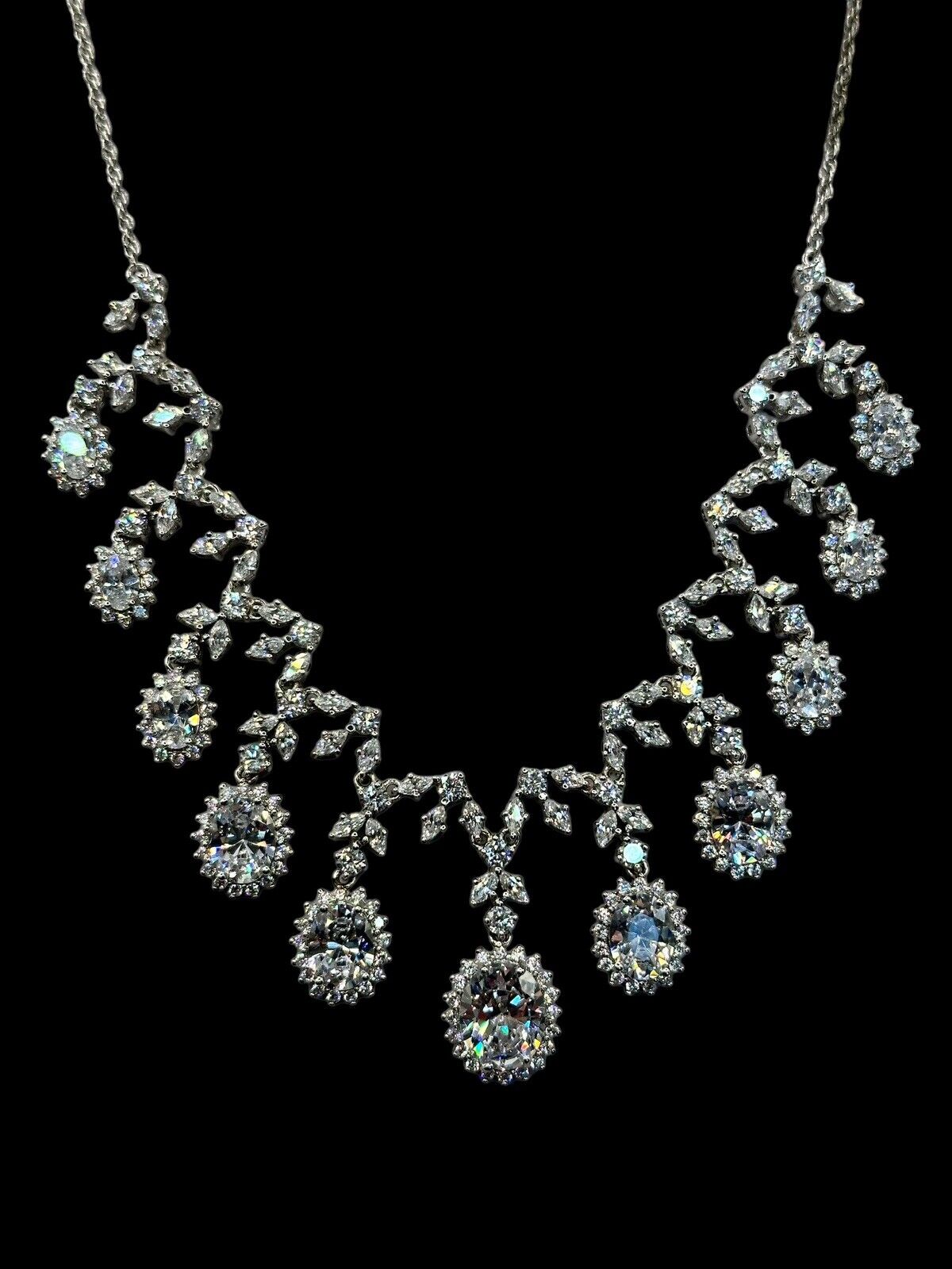 Vintage 1980s Rhodium Plated Necklace Made With Swarovski Crystals